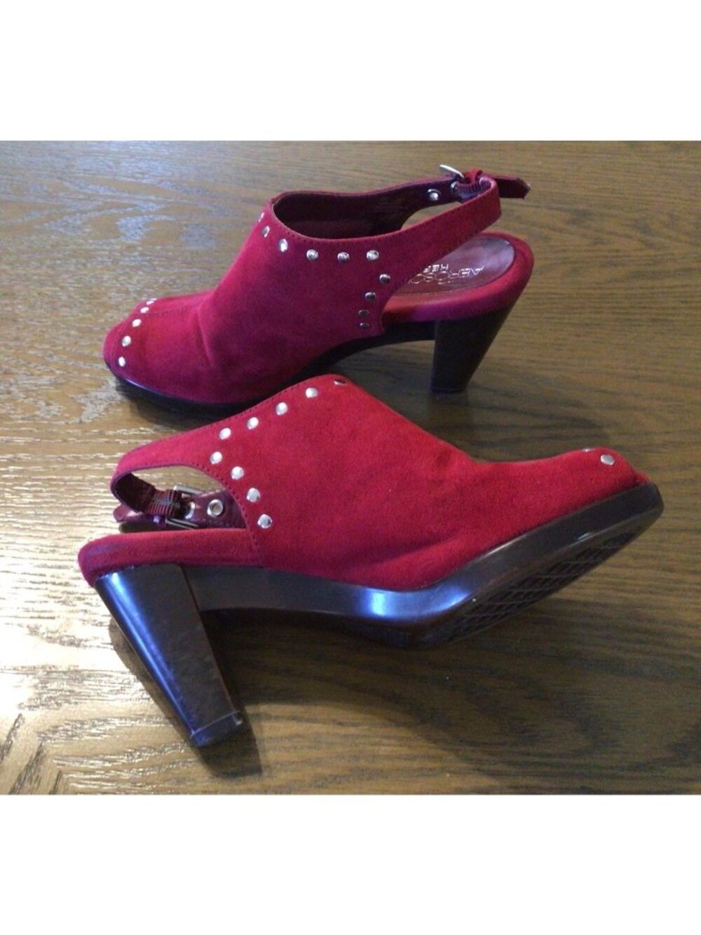 Aerosoles Haven Heels Red Suede Peep Toe Size 5 Sandals Shoes